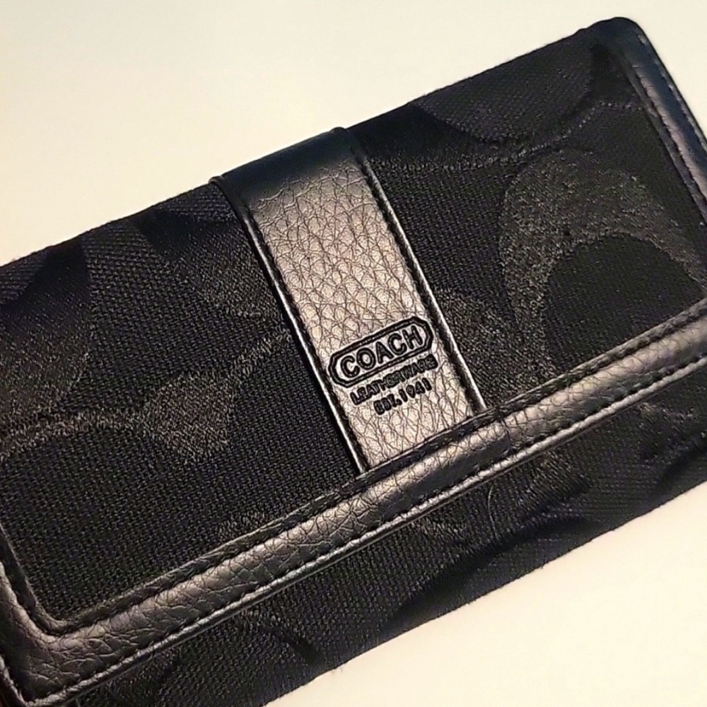 Coach Legacy Black Signature Trifold Wallet